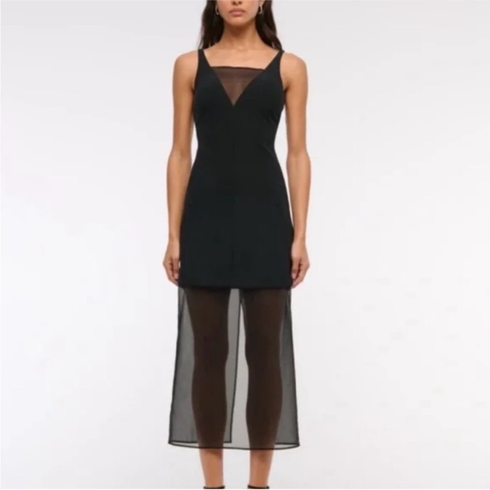 Abercrombie & Fitch Black Sheer-Panel Mid/maxi Dress